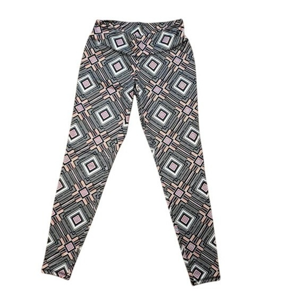 Kristin Nicole‎ Geometric Diamond Print Leggings Black Pink White Size M